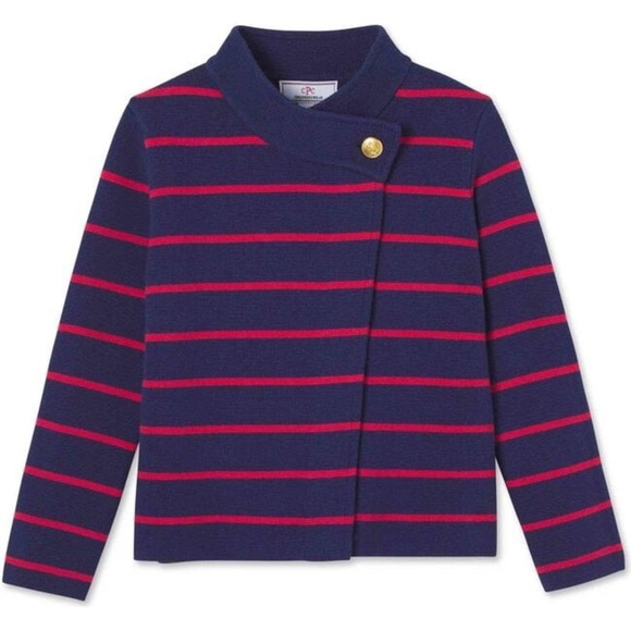 Girls Classic Prep Navy & Red Stripe Wrap Cardigan | Size 10 - Picture 2 of 5
